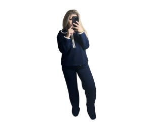 Navy Blue Flared Luxe Hoodie Set One Size 8-14